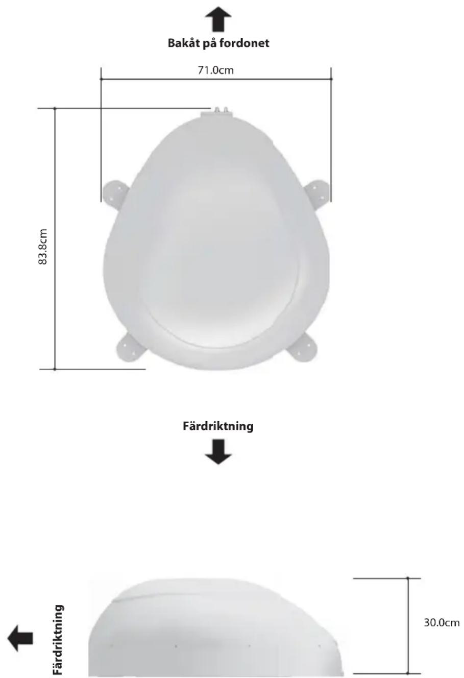 Bakåt på fordonet 71.0cm 83.8cm Färdriktning Färdriktning 30.0cm