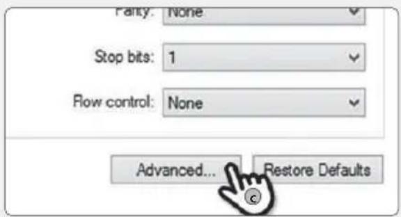 Party: None Stop bits: 1 Flow control: None Advanced... Restore Defaults