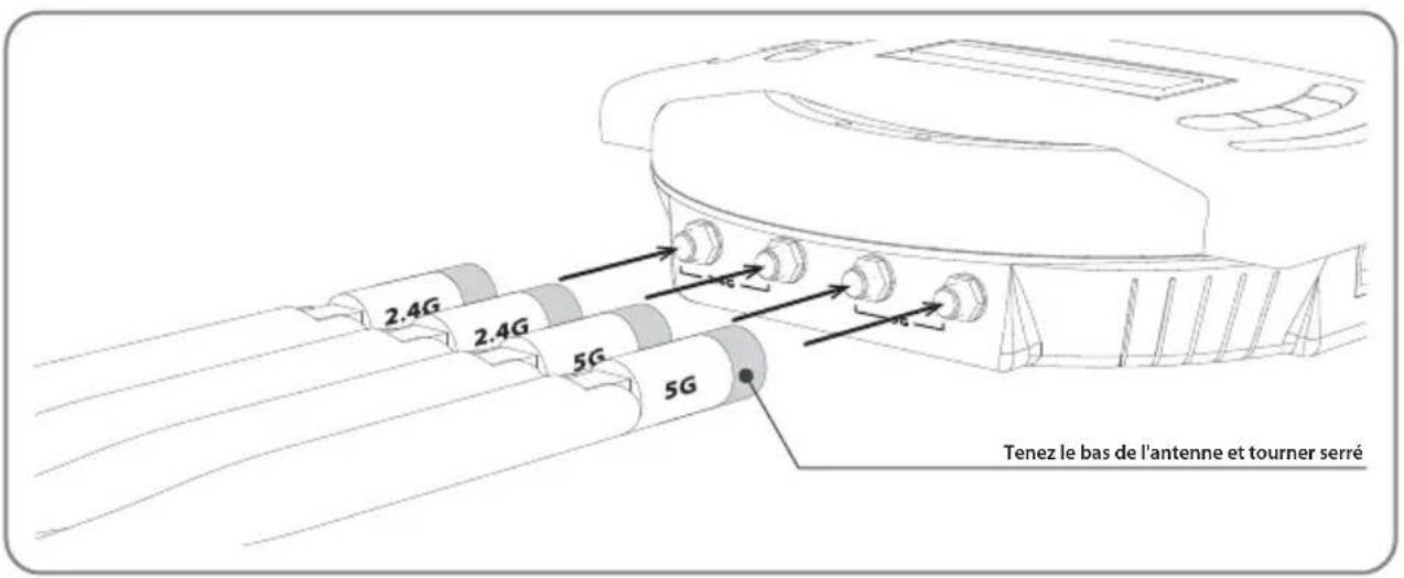 2.4G 2.4G 5G 5G Tenez le bas de l'antenne et tourner serré