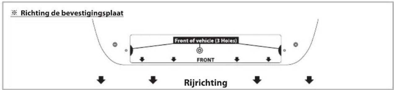 Richting de bevestigingsplaat Front of vehicle (3 Holes) FRONT Rijrichting