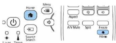 Home Menu Aspect A/V Mute Split Freeze Home Source Search Laser Temp