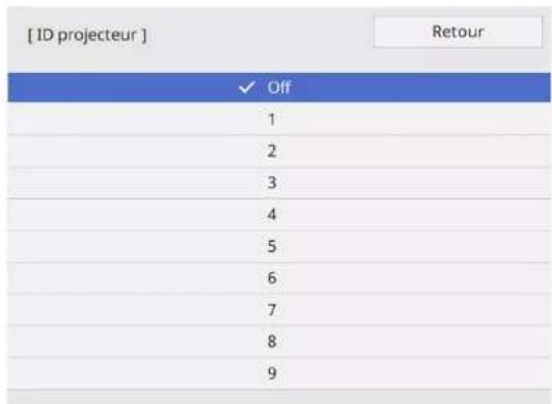 [ ID projecteur ] Off 1 2 3 4 5 6 7 8 9 Retour