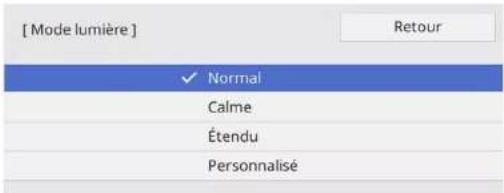 [ Mode lumière ] Normal Calme Étendu Personnalisé Retour