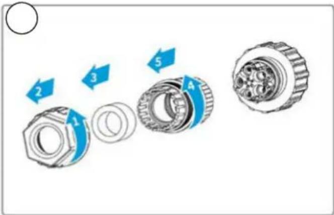 Diagram illustrating the assembly of a mechanical component with numbered parts and directional arrows indicating motion or assembly.