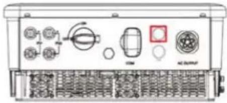 Technical diagram of an electronic device rear panel with labeled ports and indicators
