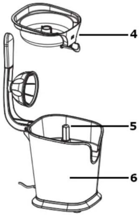 Technical diagram of a hand mixer with labeled parts 4, 5, and 6
