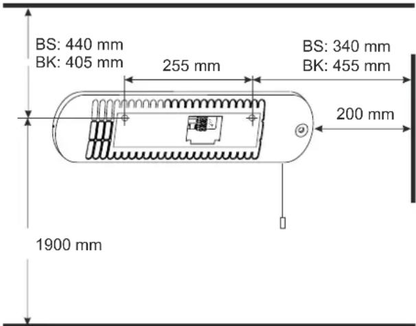 BS: 440 mm BK: 405 mm 255 mm BS: 340 mm BK: 455 mm 200 mm 1900 mm