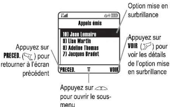 MOTOROLA C650 - Sélection d'une option de fonction - 1
