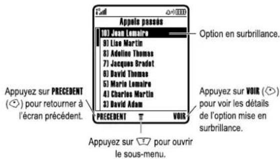 MOTOROLA V545 - Sélection d'une option - 1