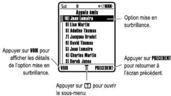 MOTOROLA E1000 - Sélection d'une option de fonction - 1