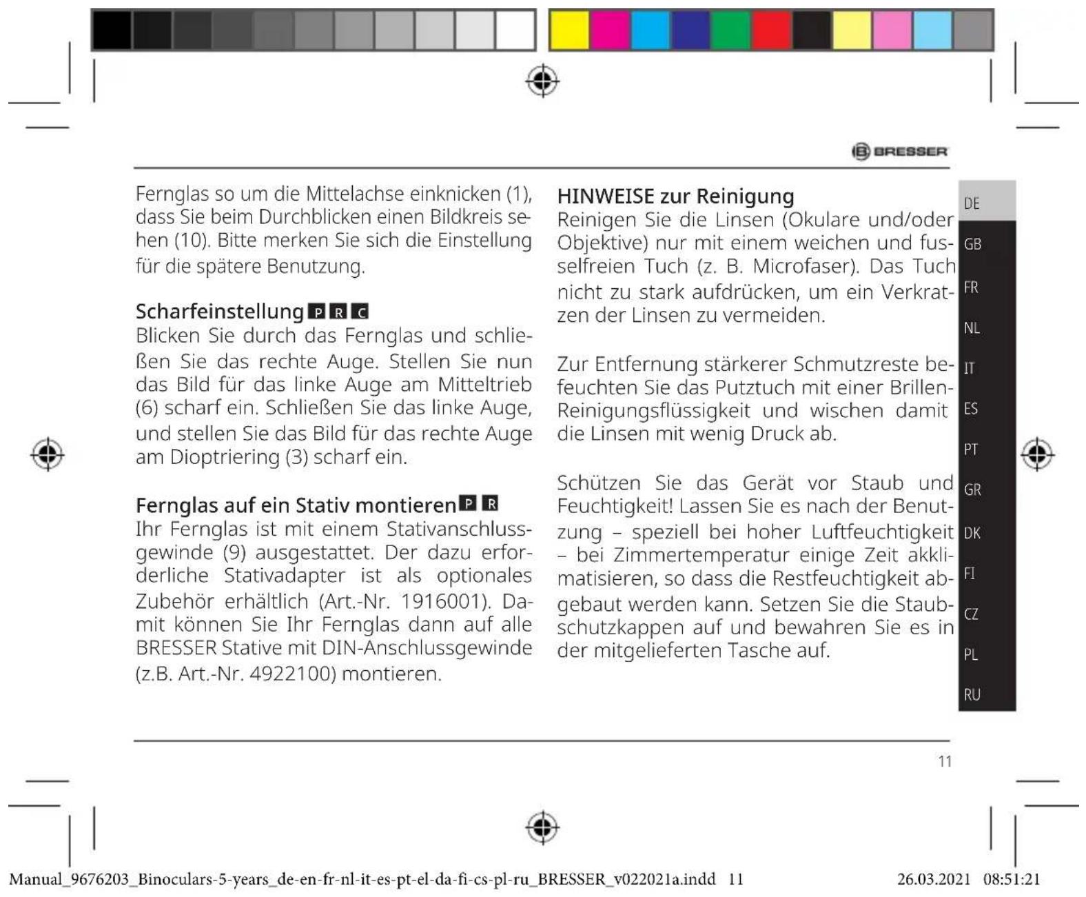 BRESSER Wave 8x42 - Einstellen des Augenabstandes P R C - 1