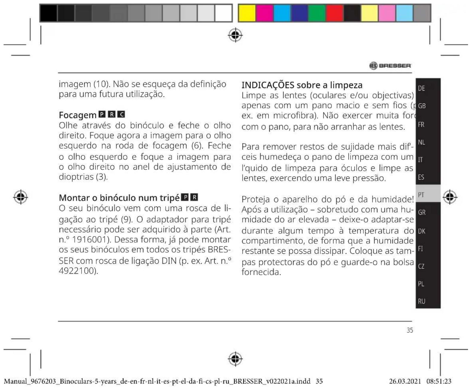 BRESSER Wave 8x42 - Definição da distência focal PR C - 1