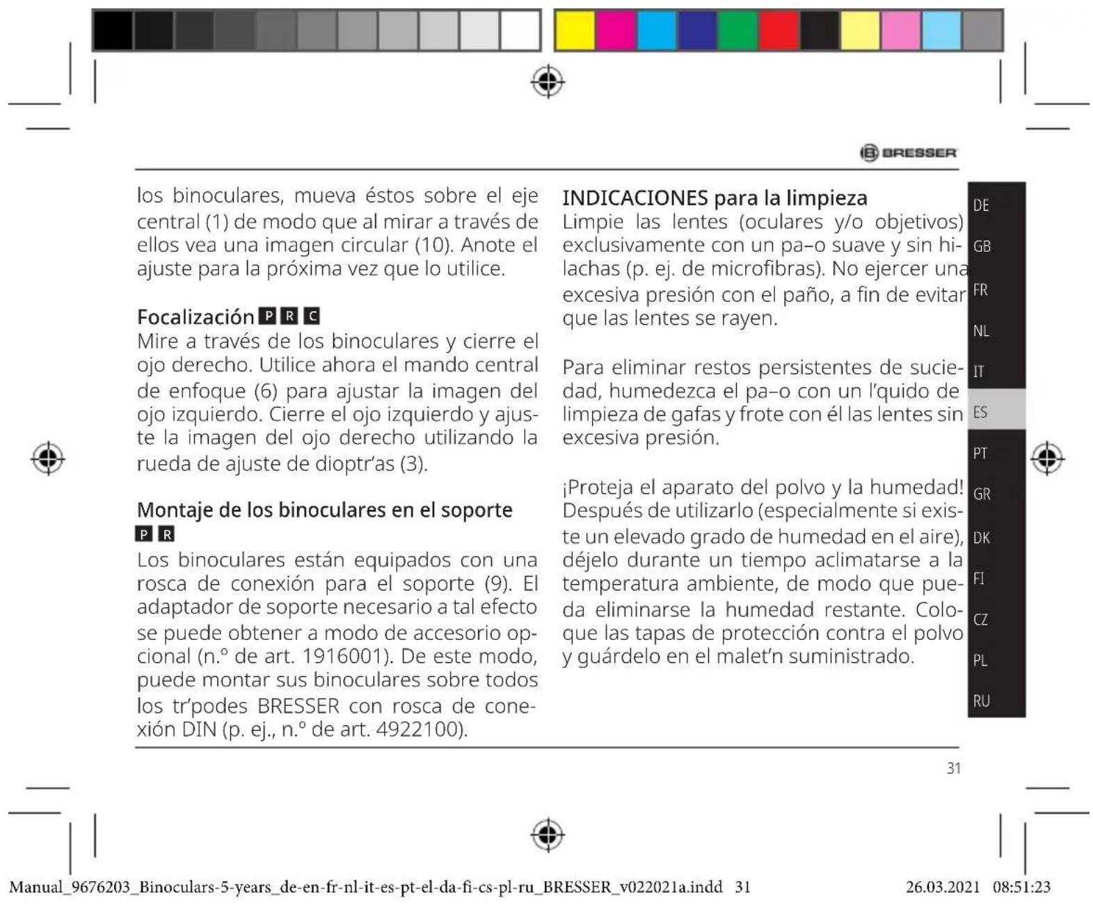 BRESSER Wave 8x42 - Ajuste de la distancia con el ojo P R C - 1