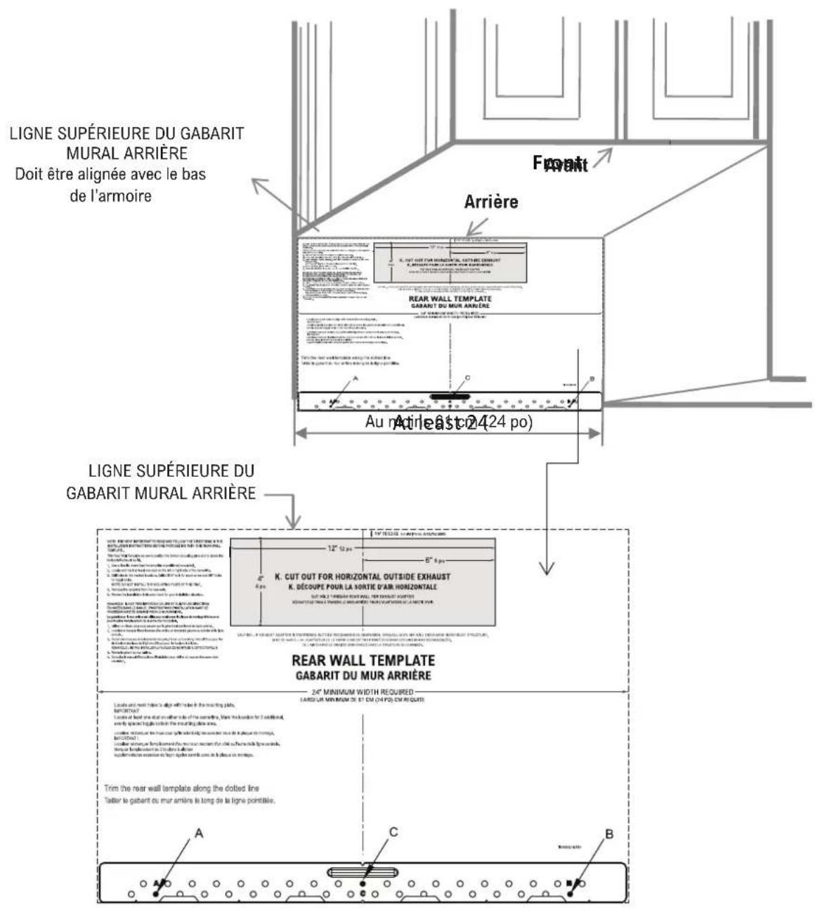 Thor TOR24SS - DÉTERMINER LA LIGNE SUPÉRIEURE DE L'EMPLACEMENT DU GABARIT MURAL ARRIÈRE SOUS VOTRE ARMOIRE - 1