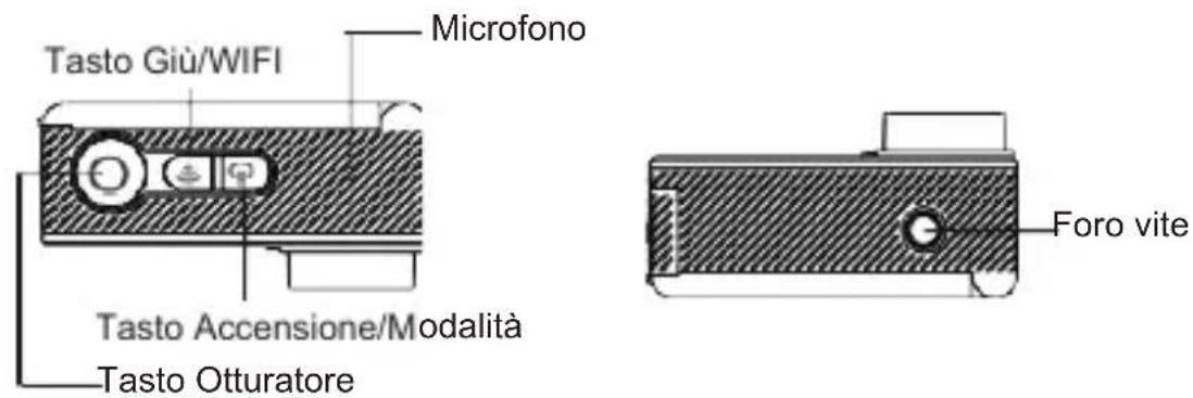 Tasto Giù/WIFI Microfono Tasto Accensione/Modalità Tasto Otturatore Foro vite