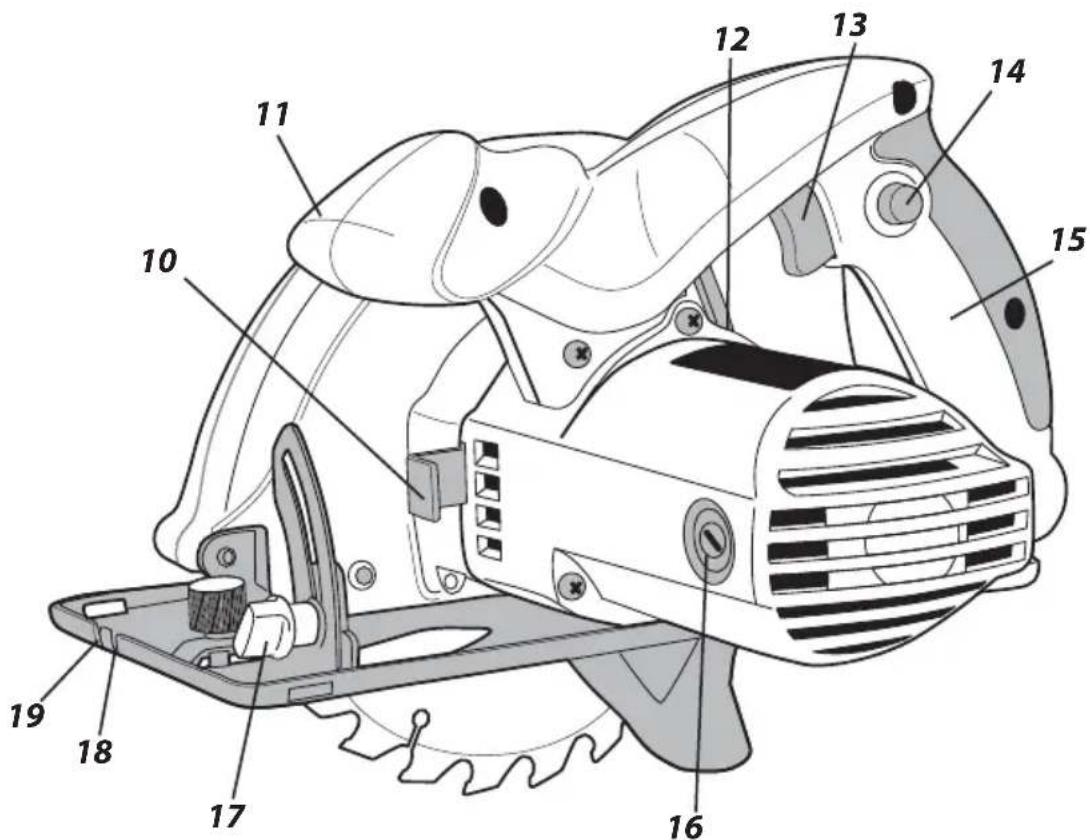 Technical diagram of a mechanical cutting tool with numbered parts for identification