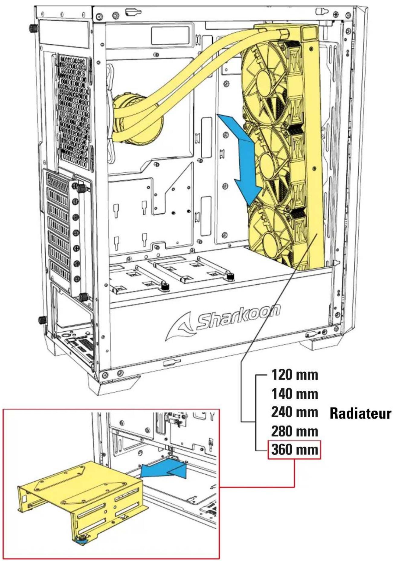 Sharkoon VS9 RGB - Installer le radiateur derrière le panneau frontal - 1