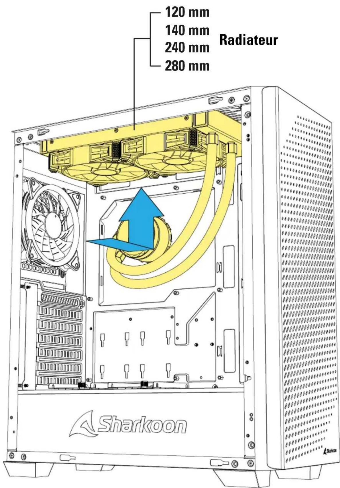 Sharkoon VS9 RGB - Installer le radiateur sous le panneau supérieur - 1