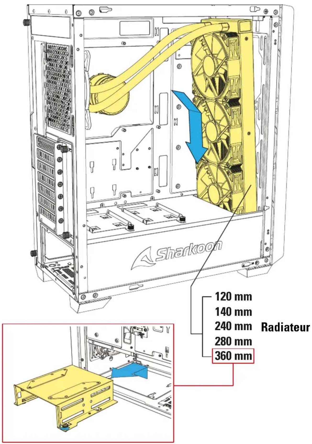 Sharkoon VS8 RGB - Installer le radiateur derrière le panneau frontal - 1