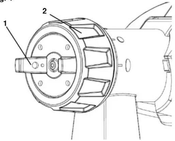 Technical diagram of a mechanical gear assembly with labeled parts 1 and 2