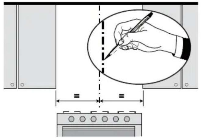 Diagram showing a hand writing on a paper with an oval annotation and a scale indicator below, likely illustrating a technical or instructional step.