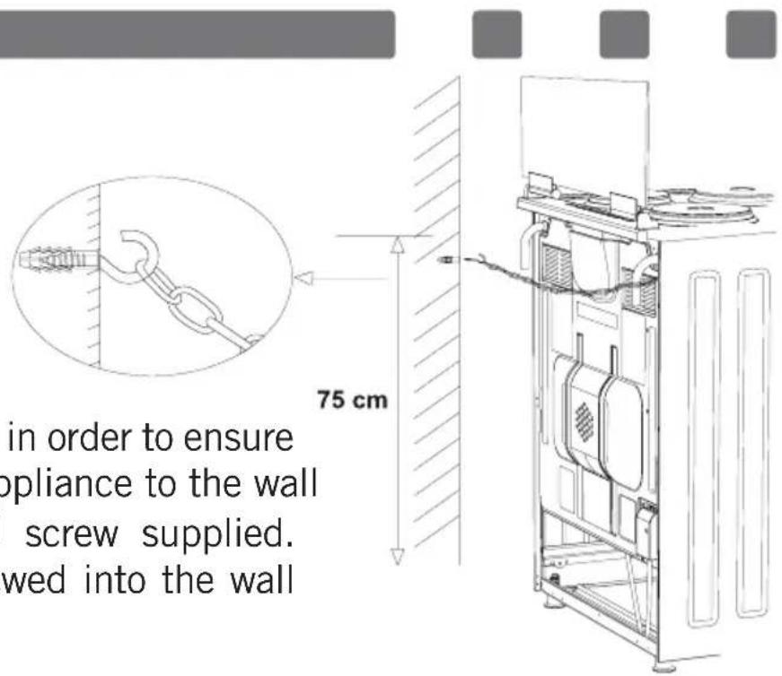 in order to ensure oppliance to the wall screw supplied. wed into the wall 75 cm