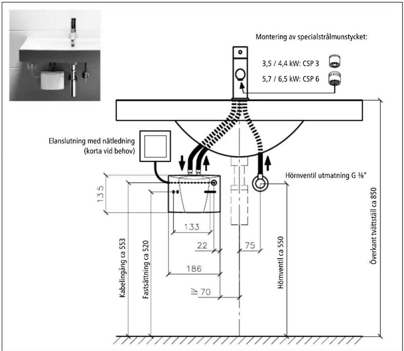 Clage M3 - Installationsexempel: Trycklös (öppen) installation - 2
