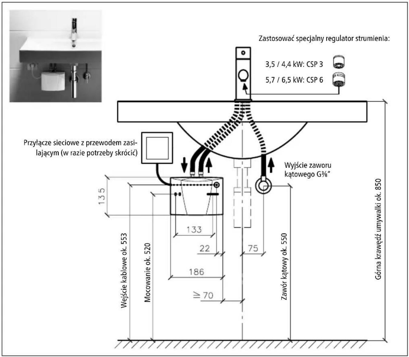 Clage M3 - Przykład instalacji: Instalacja beziśnieniowa (otwarta) - 2