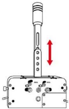 Technical diagram of a mechanical device with labeled components and directional arrows indicating movement or force.