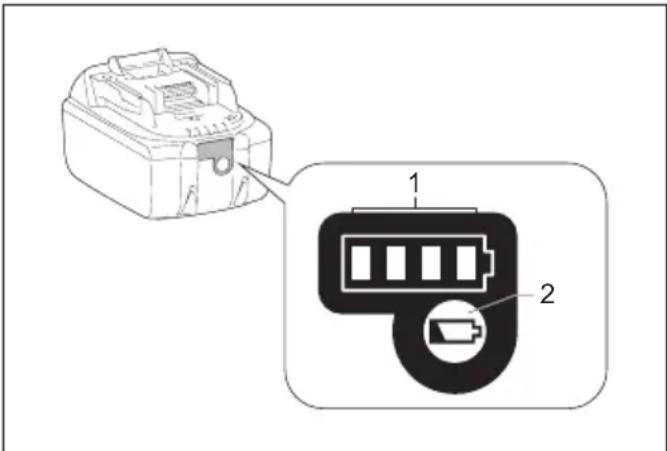 MAKITA DMR114 - Indicar a carga restante da bateria - 1