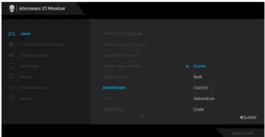 ALIENWARE AW2724HF - Mode console REMARQUE : Mode console est uniquement pour HDMI. Les modes préréglés ne sont pas disponibles quand le Mode console est sur « Allumé ». - 1