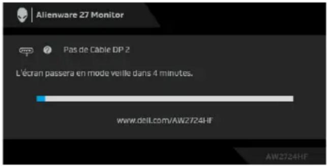 ALIENWARE AW2724HF - REMARQUE : Le message peut être légèrement différent en fonction du signal d'entrée connecté. - 1
