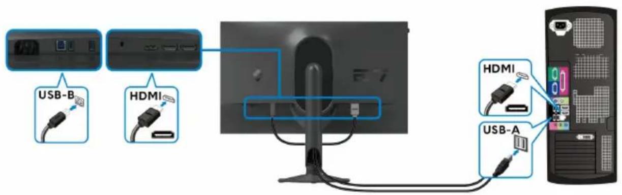 ALIENWARE AW2724HF - Connexion des câbles HDMI et USB (en option) - 1