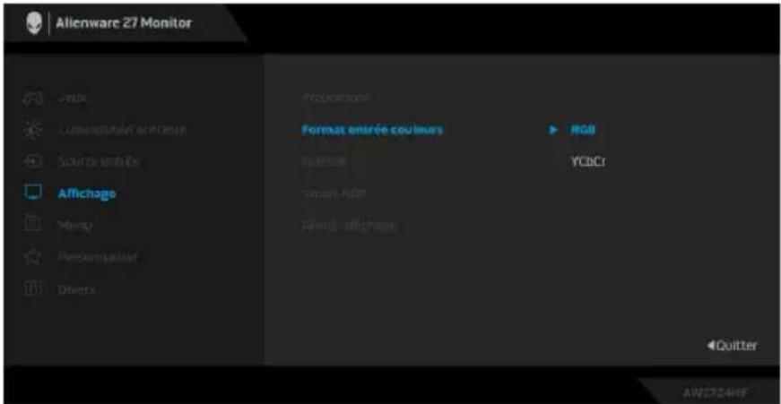 ALIENWARE AW2724HF - Mode console REMARQUE : Mode console est uniquement pour HDMI. Les modes préréglés ne sont pas disponibles quand le Mode console est sur « Allumé ». - 8