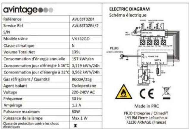 AVINTAGE AVU54TDZX1 - TECHNISCHE DATEN - 1