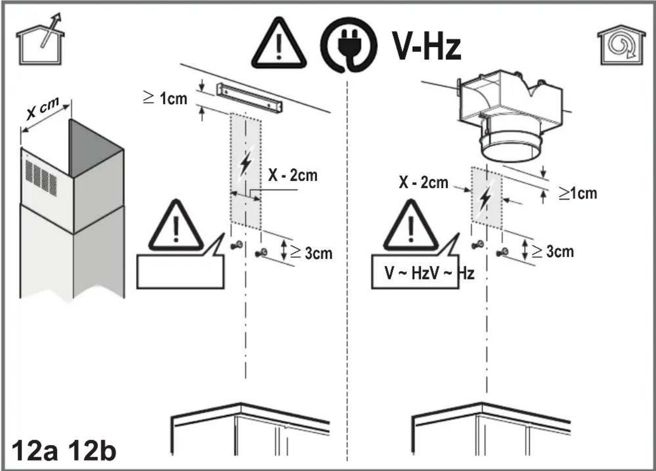 V-Hz ≥ 1cm X - 2cm ≥ 3cm X - 2cm ≥ 1cm V ~ HzV ~ Hz ≥ 3cm 12a 12b