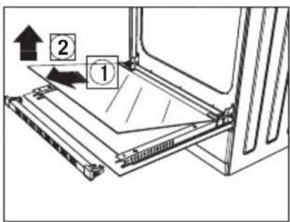 Diagram showing a mechanical assembly with labeled components and directional arrows indicating motion or force