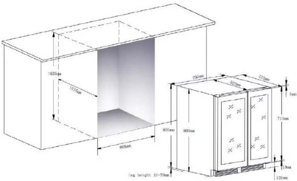 835mm 3515mm 605mm 820mm 803mm 595mm 520mm 375mm 5mm 710mm 10mm 125mm leg height: 15-70mm