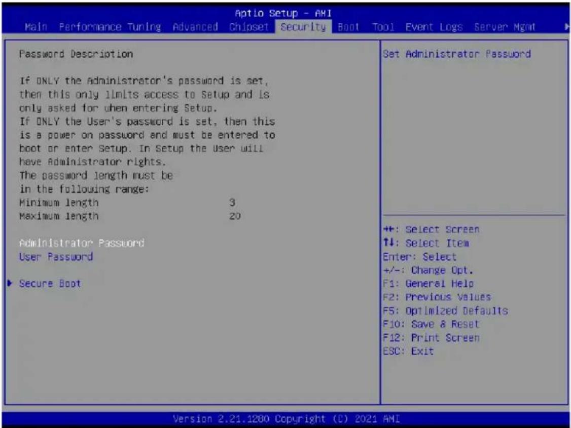 ASUS ESC4000A-E11 - 安全性菜单（Security menu） - 1