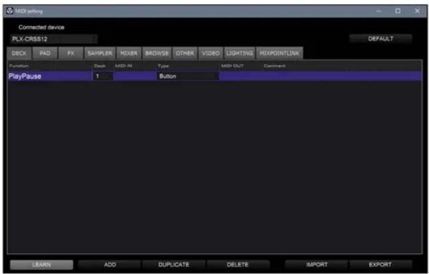 PIONEER PLX-CRSS12 - Cliquez sur la fonction dans la liste, puis cliquez sur [LEARN]. - 1