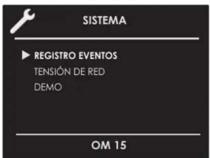 SISTEMA ▶ REGISTRO EVENTOS TENSIÓN DE RED DEMO OM 15