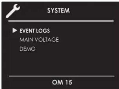 SYSTEM ▶ EVENT LOGS MAIN VOLTAGE DEMO OM 15