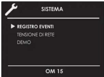 SISTEMA ▶ REGISTRO EVENTI TENSIONE DI RETE DEMO OM 15