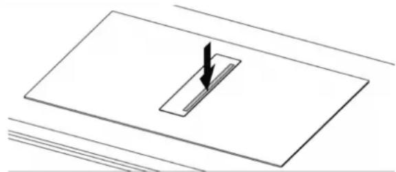 Fulgor Milano FHH 600 ID TC BK - Para quitar el filtro metálico antigrasa y la cubeta, proceder como se ilustra en la Fig. 34: -> Empuje hacia abajo el lado derecho del flap central de vidrio - 1