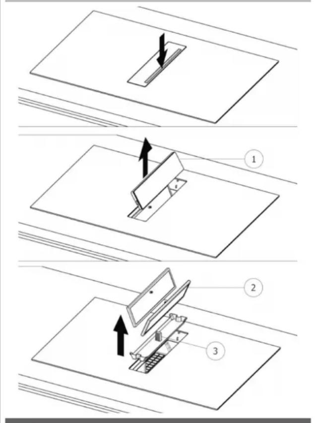 Fulgor Milano FHH 600 ID TC BK - Pour retirer le filtre métallique anti-graisse et le bac, suivre la procédure illustrée sur la Fig. 34 : -> Pousser le côté droit du volet central en verre vers le bas - 1