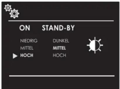 ON STAND-BY NIEDRIG DUNKEL MITTEL MITTEL HOCH HOCH