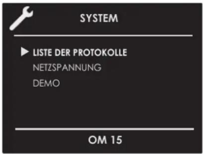 SYSTEM LISTE DER PROTOKOLLE NETZSPANNUNG DEMO OM 15