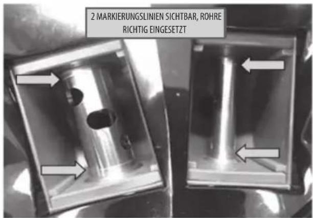 2 MARKIERUNGSLINIEN SICHTBAR, ROHRE RICHTIG EINGESetzt
