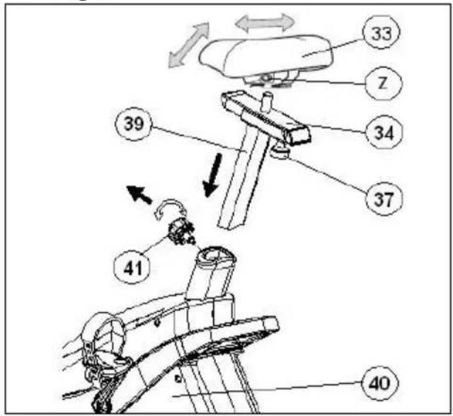 Technical diagram showing mechanical assembly steps with numbered components and directional arrows indicating motion or movement.