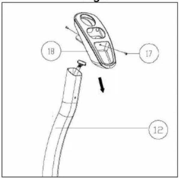 Technical diagram of a device with numbered parts and directional arrow indicating assembly or operation